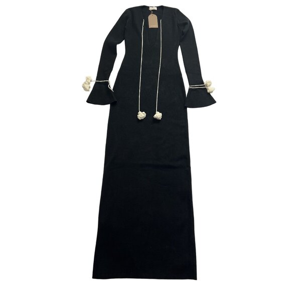 Meshki Erica Knit Maxi Dress With Floral Ties in Black And White - Picture 1 of 5